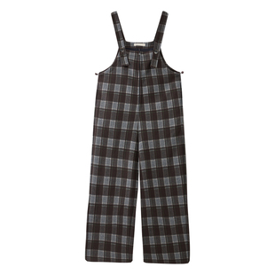 快乐屋孕妇背带裤冬装2026新款加厚格子孕妇裤外穿长裤加绒宽松裤