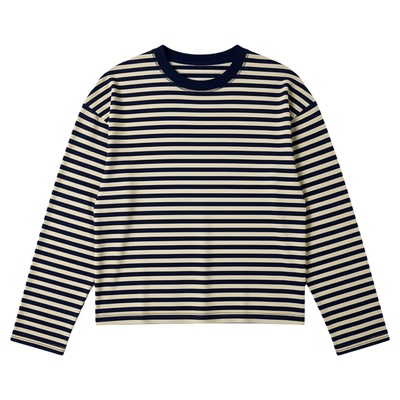 条纹齐腰宽松百搭休闲T恤