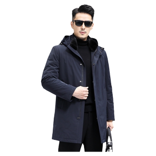 特价福利款进口黑貂整貂内胆中长款连帽尼克服男士冬季貂皮大衣