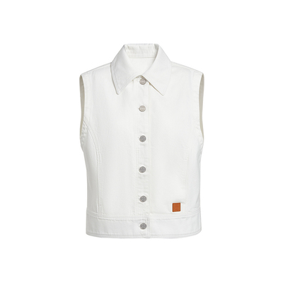 FIVE PLUS外套牛仔无袖马甲波嬉风直筒白色外套2026新款女春装