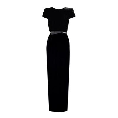 法式优雅俏云曦黑真丝丝绒连衣裙