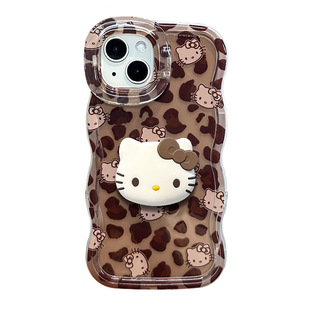 豹纹猫咪隐形双支架横竖两用软壳适用苹果17promax手机壳iPhone16plus保护套新款15可爱14女生13复古12防摔11