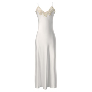 LP性感吊带睡衣女夏款蕾丝丝绸长款睡裙纯白晨袍女新婚睡袍家居服