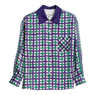 3.1 Phillip Lim 女士撞色格纹衬衫宽松长袖上衣银泰百货 301596