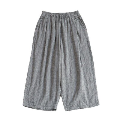 松紧腰通勤百搭八分格子哈伦裤