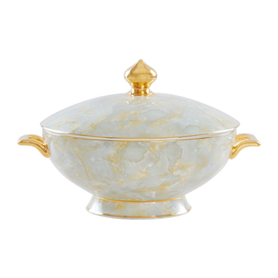 骨瓷汤锅家用双耳汤盆大号汤碗金边餐具盛汤盆创意品锅带盖大碗