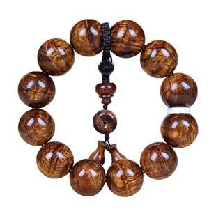 真品海南黄花梨油梨老料佛珠手串手链男女款满水波纹黄金底沉水级