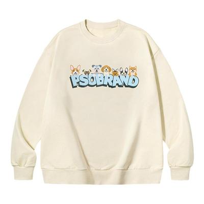 PSO Brand男装女装420克轻抓绒针织可爱小狗圆领长袖卫衣情侣上衣