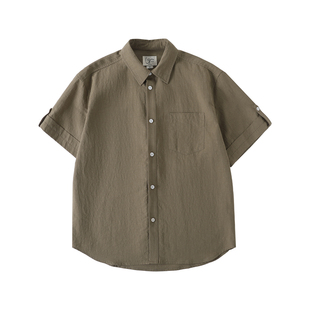 LR MADE 26SS 翻折袖口袢扣 莱赛尔亚麻混纺 复古工装短袖衬衫