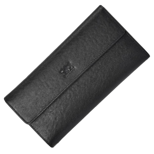 七匹狼男士长款钱包真皮按扣三折式钱夹纯头层牛皮票夹植鞣软皮