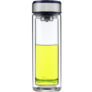 希诺玻璃杯双层便携水杯透明水晶家用杯子带滤网办公男士茶杯定制