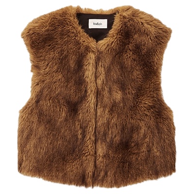 bash2025新款冬季复古棕色环保皮草马夹女款无袖背心马甲1H25LINA