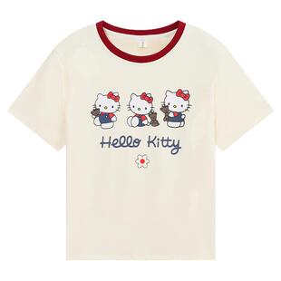 YUZI鱼子KT猫印花短款T恤大码女装夏微胖mm显瘦遮肉200斤俏皮减龄