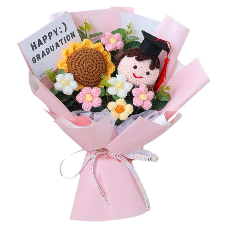 成品仿真毛线花向日葵泡芙花束成人礼毕业季礼物送幼儿园同学朋友