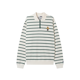 Teenie Weenie小熊男装美式休闲百搭条纹纯棉舒适半拉链翻领卫衣