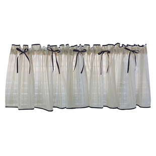 复古棉麻纱短帘黑色蝴蝶结半帘隔断门帘厨房橱窗窗帘柜帘遮挡防尘