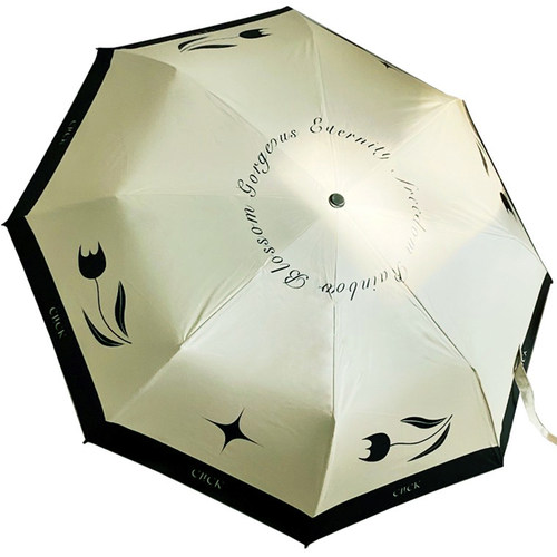 Click原创晴雨两用折叠伞黑胶防晒紫外线夏日遮阳伞 郁金香复古风