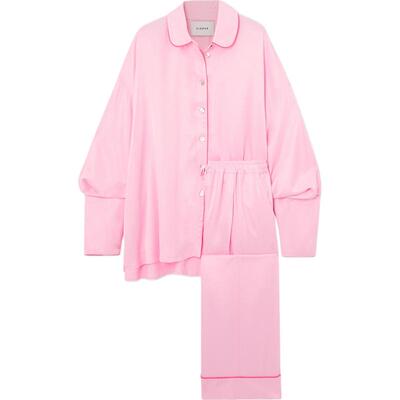 Sleeper 夏季女大廓形缎面粉红色睡衣套装
