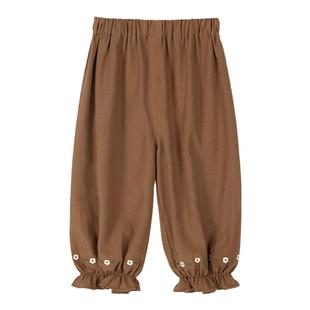 YOUGE幼歌 婴幼儿撞色花边束脚裤秋季新款时尚纯色百搭儿童灯笼裤