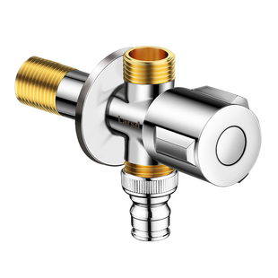 莱尔诗丹全铜加长角阀一进二出双出水三角阀加长丝接头三通洗衣机