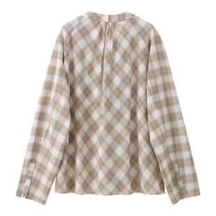 RUISHI芮时 “纸片人” 纯棉不对称系带上衣宽松复古格子衬衫女秋