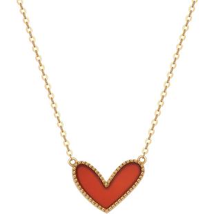 明牌珠宝18K金项链 彩金K黄色小红心套链玉髓镶嵌套链礼物CSR0196
