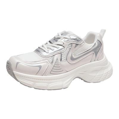 热风秋季新款女士潮流拼接网面圆头松糕底老爹鞋运动女鞋