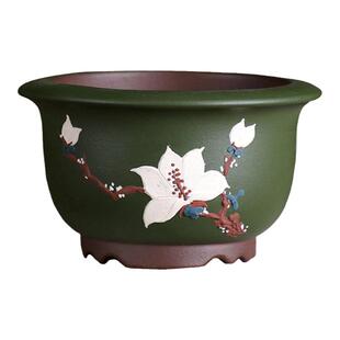 『粉浆矮金钟盆』精品宜兴紫砂小花盆粉浆紫泥手绘多肉微型盆景盆