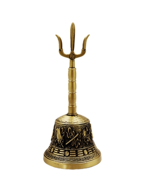 复古纯黄铜三叉法器铃铛装饰摆件手工浮雕铃声清脆悦耳家居工艺品
