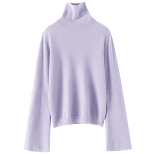 河畔的浪漫~双层大廓袖高领羊绒衫女纯羊绒毛衣套头秋冬季内搭