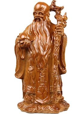 桃木雕刻寿星生日送老人摆件