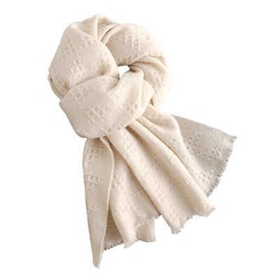 米白色羊毛提花围巾披肩护颈围脖