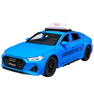 出租车锌铝合金的士蓝黄色男孩玩具公交车仿真儿童回力小汽车模型