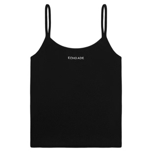 ECHOADE夏日B备时髦百搭圆形领口细肩带设计撞色刺绣修身吊带背心