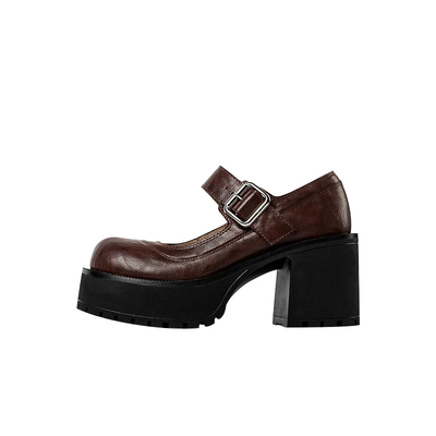 Miaolv College复古风厚底玛丽珍鞋女粗跟高跟小皮鞋扣带单鞋浅口