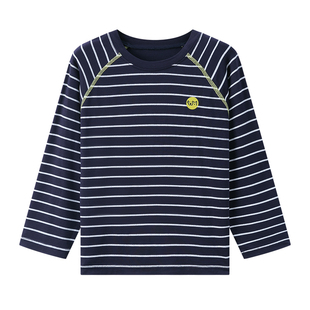 女童长袖t恤男童打底衫儿童春装韩系上衣条纹内搭初中生莫代尔