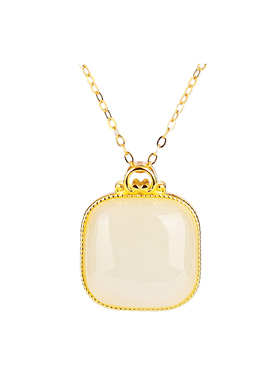 和田玉小方糖吊坠女天然玉石项链