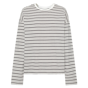 伊芙丽黑白细条纹圆领百搭韩系通勤长袖T恤上衣女2025春季新款