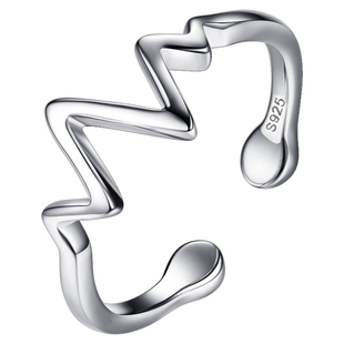 925纯银戒指女心跳心电图食指时尚男个性简约潮人冷淡风尾戒小指