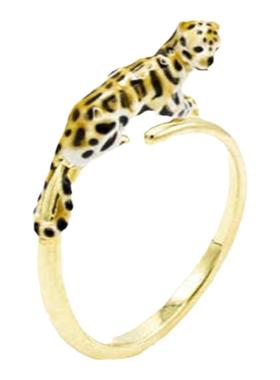 18K镀金高级感手绘童话风珐琅可爱美洲豹子开口戒指女指环可调节
