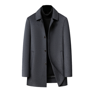 双面呢大衣男士中长款翻领商务休闲白鹅绒内胆秋冬新款羊毛呢外套