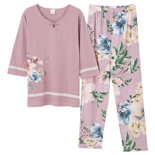 莫代尔女款睡衣女纯棉七分袖女士2026新款夏季妈妈中老年家居服NM