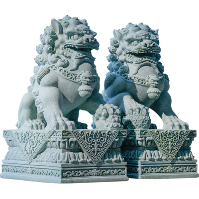 中式国潮青砂石狮子客厅装饰品