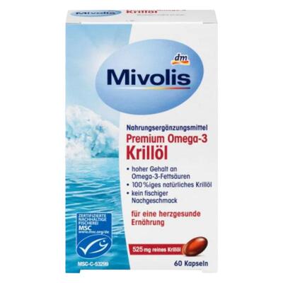 欧洲直邮德国Mivolis南极磷虾油Omega3脂肪酸60粒维护心脏易吸收