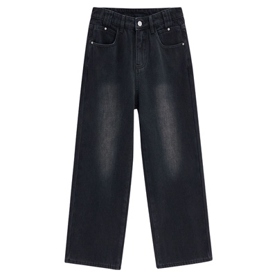 IEF/爱依服【小个子】2025冬季新款韩版简约纯色加绒牛仔阔腿裤