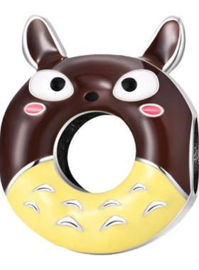 一件代发欧美跨境热销铜镀银925卡通联动甜甜圈龙猫DIY手链项链珠