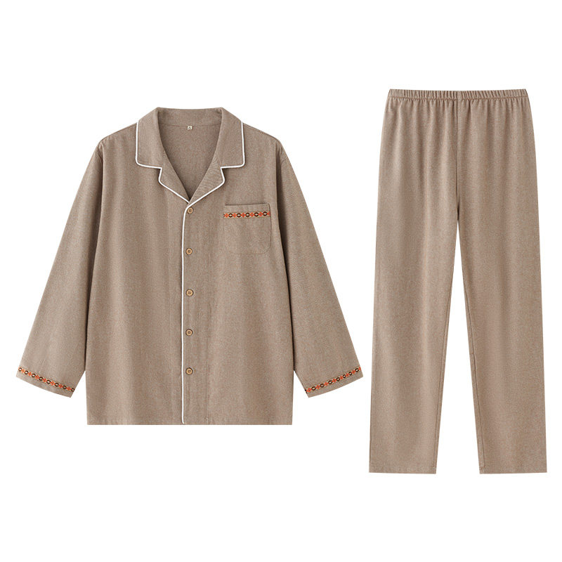 日系纯棉磨毛绒布睡衣套装秋冬女士全棉家居服情侣男长袖大码翻领