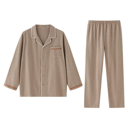 日系纯棉磨毛绒布睡衣套装秋冬女士全棉家居服情侣男长袖大码翻领