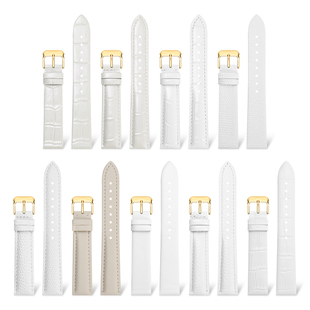 白色表带真皮女适配飞亚达天梭DW铁达时罗西尼卡西欧蝴蝶扣手表带