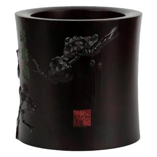 瑞鹤图沉贵宝木笔筒摆件大号商务礼品红木雕刻手工艺品实木质笔筒